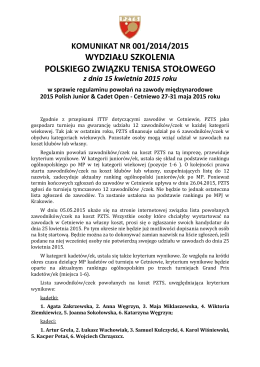 Komunikat nr 001/2014/2015 Wydziału Szkolenia PZTS z dnia 15