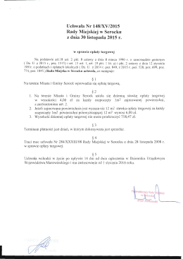 Uchwała Nr 148/XV/2015 w sprawie opłaty targowej