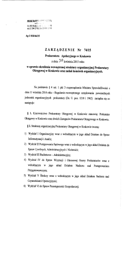 Zarządzenie Nr 74/15 Prokuratora Apelacyjnego w Krakowie w