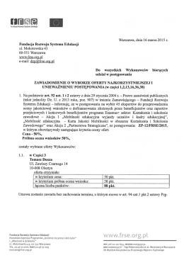 Warszawa, dnia 16 marca 2015 r. Fundacja Rozwoju Systemu