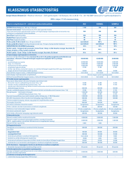 Klasszikus utasbiztosítás és Sport Plusz szolgáltatás táblázat