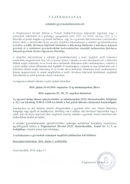 T&aacute;j&eacute;koztat&aacute;s sz&uuml;nidei gyermek&eacute;tkeztet&eacute;sről
