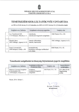 Temetkezési szolgáltatók nyilvántartása