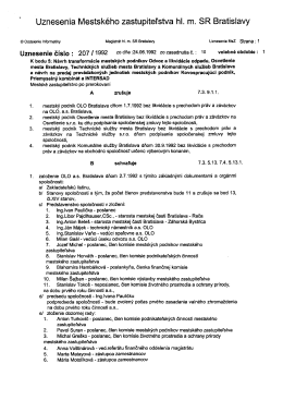 Uznesenie mestsk&eacute;ho zastupiteľstva č. 207/1992