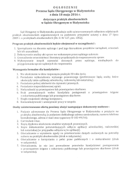 Ogłoszenie Prezesa Sądu Okręgowego w Białymstoku z dnia 18