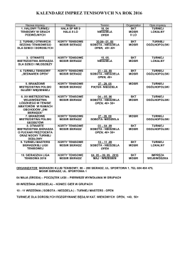 KALENDARZ IMPREZ TENISOWYCH 2016