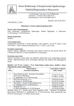 Informacja o wyborze najkorzystniejszej oferty