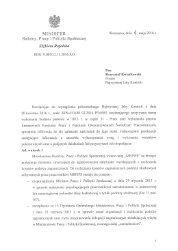 Odpowiedź MRPiPS z 4.05.2016 r. - Ministerstwo Rodziny, Pracy i
