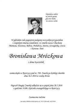 Bronisława Mrózkowa - Jan Sadový,Pohřební služba, Jablunkov