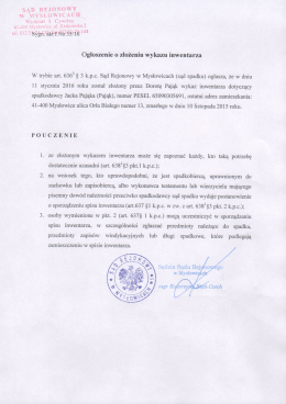 Ogłoszenie o złożeniu wykazu inwentarza