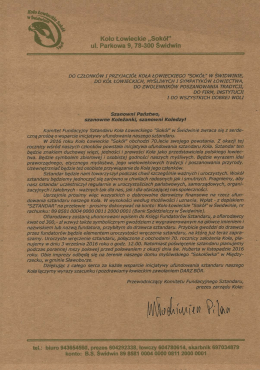 wsparcie na sztandar - Koło łowieckie SOKÓŁ w Świdwinie
