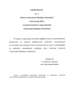 Page 1 K O M U N I KAT N r 3 Rektora Uniwersytetu Śląskiego w