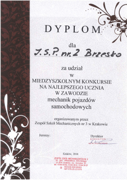 dyplom dla szkoły - Zespół Szkół Ponadgimnazjalnych nr 2 w Brzesku