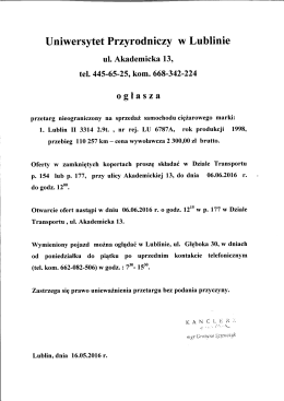 Ogłoszenie wersja PDF - Uniwersytet Przyrodniczy w Lublinie