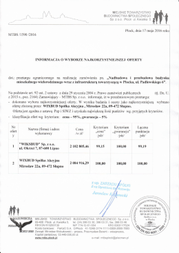 Informacja o wyborze najkorzystniejszej oferty -