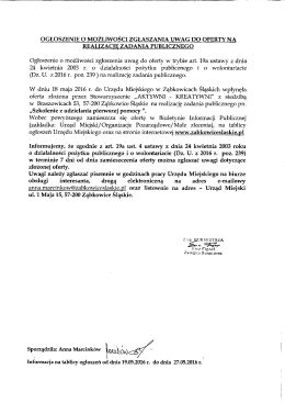 Zgłaszanie uwag do Oferty Aktywni