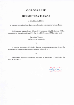 Ogłoszenie Burmistrza Tuczna z dnia 16.05.2016 w