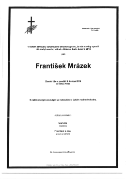 Franti&scaron;ek Mr&aacute;zek - ozn&aacute;men&iacute; o &uacute;mrt&iacute;