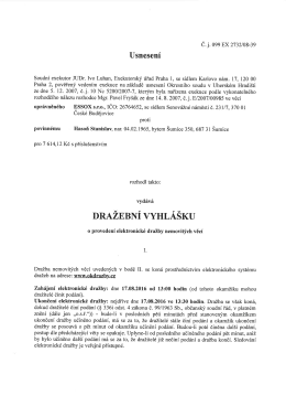 Dražební vyhláška o provedení el. dražby nemovitostí