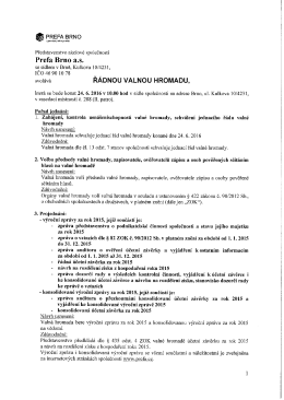 pozvánka na řádnou valnou hromadu dne 24. 6. 2016