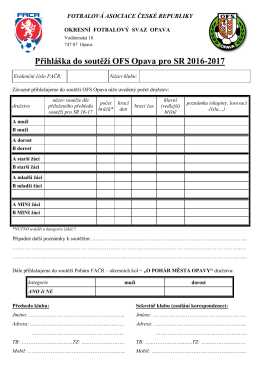 Přihláška do soutěží OFS Opava pro SR 2016-2017