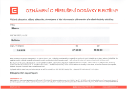 Oznámení o přerušení dodávky elektřiny