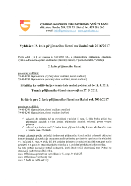 2. kolo přij&iacute;mac&iacute;ho ř&iacute;zen&iacute; pro gymn&aacute;zium