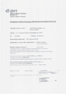 Oznámení výkopových prací v Chalupách