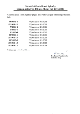 Seznam přijatých dětí - Mateřská škola Horní Rybníky