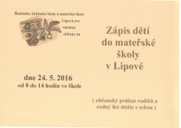 Zápis dětí do mateřské školy v Lipové