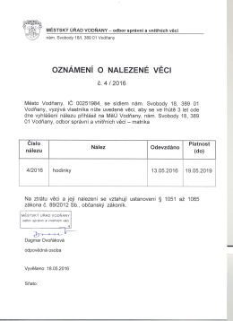 Oznámení o nalezené věci