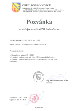 Pozvánka na veřejné zasedání ZOD - 25.5.20