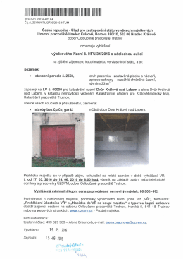 v&yacute;běrov&eacute; ř&iacute;zen&iacute; č. HTU_34_2016 s n&aacute;slednou aukc&iacute;