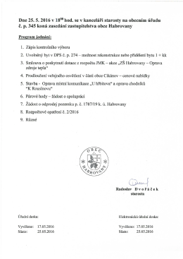 Program jednání zastupitelsva obce dne 25. 5. 2016