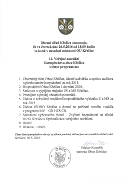 pozvánka na 12. veřejné zasedání zastupitelstva obce křešice