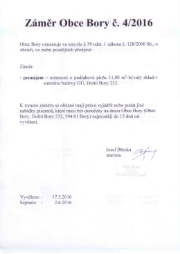 Záměr obce č. 4/2016