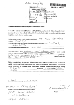 Oznámení záměru ukončit poskytování ZS-MUDr.