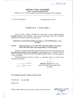 veřejná vyhláška, Roman Lakatoš, Pod Vrškem 5360, Zlín