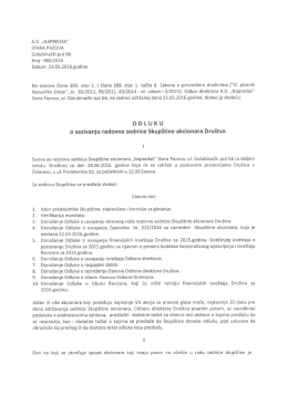 Odluka o sazivanju redovne sednice Skupštine akcionara Društva