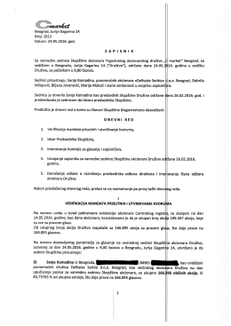 Zapisnik sa vanredne sednice Skupštine akcionara od