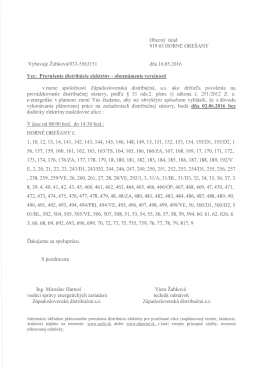 Prerušenie dodávky elektriny v obci dňa 2. 6. 2016