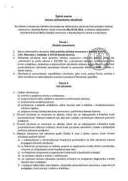 Stanovy OZ - Klub priatelov Detskej nemocnice v Banskej Bystrici