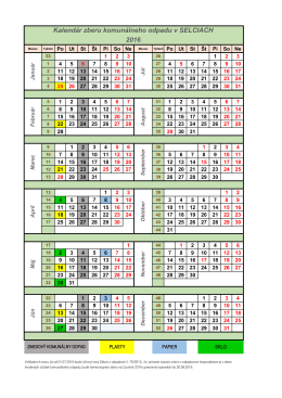 Kalendár zberu komunálneho odpadu v SELCIACH 2016
