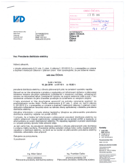 Prerušenie dodávky elektrickej energie 10.6.2016