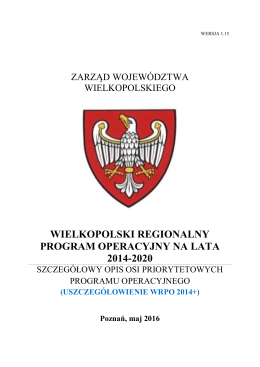 Szczegółowy Opis Osi Priorytetowych Wielkopolskiego