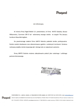 Page 1 List referencyjny W imieniu firmy Paged Meble S.A.