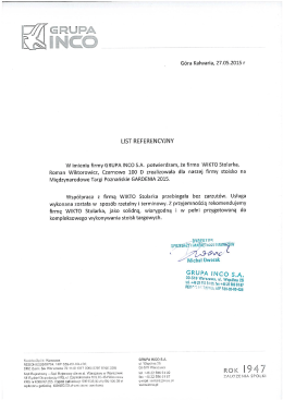 Page 1 Góra Kalwaria, 27.05.2015 r LIST REFERENCYJNY W