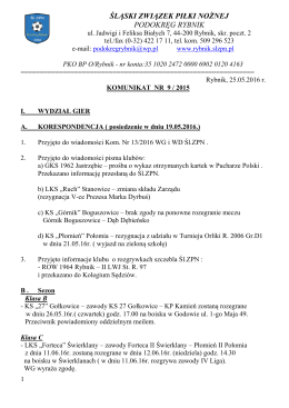 Komunikat nr 9/2016 - Śląski Związek Piłki Nożnej Podokręg Rybnik