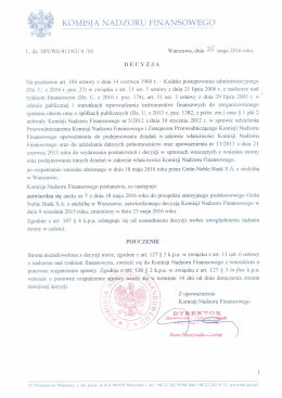 decyzja w sprawie zatwierdzenia aneksu nr 7 z dn. 18.05.2016 r.