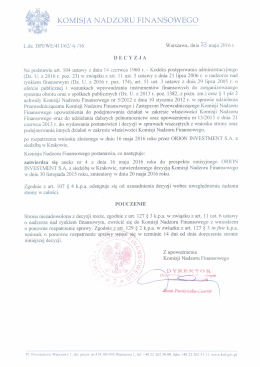 decyzja w sprawie zatwierdzenia aneksu nr 4 z dn. 16.05.2016 r